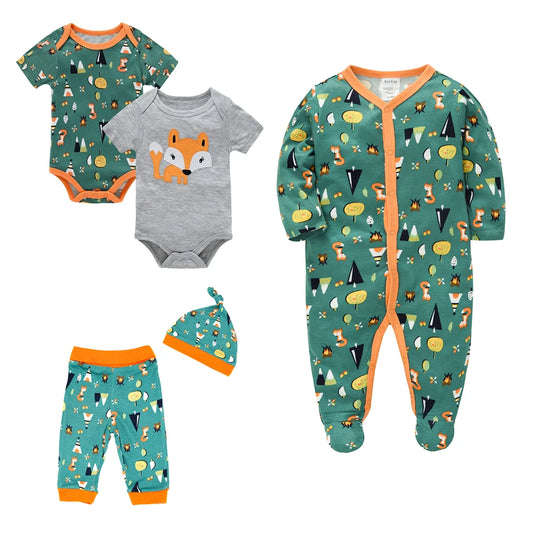 BABY HOUSE - Bamboo Vêtements de bébé doux garçons Romber Fox Imprimée à saut de combinaison Bodys Green Fents Cadeau de pyjamas nouveau-né