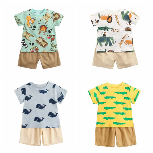 BABY HOUSE - Sanlutoz – ensemble de vêtements d'été pour garçons, haut à manches courtes en coton + Short pour bébé, 2 pièces décontracté