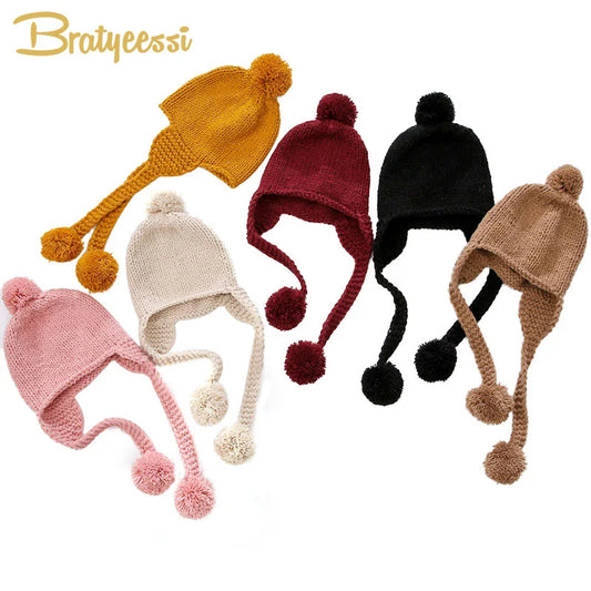 BABY HOUSE - Nouveau hiver bébé chapeau pompon coton tricoté bébé casquette pour filles garçons infantile Bonnet enfants casquette bébé accessoires 6 couleurs