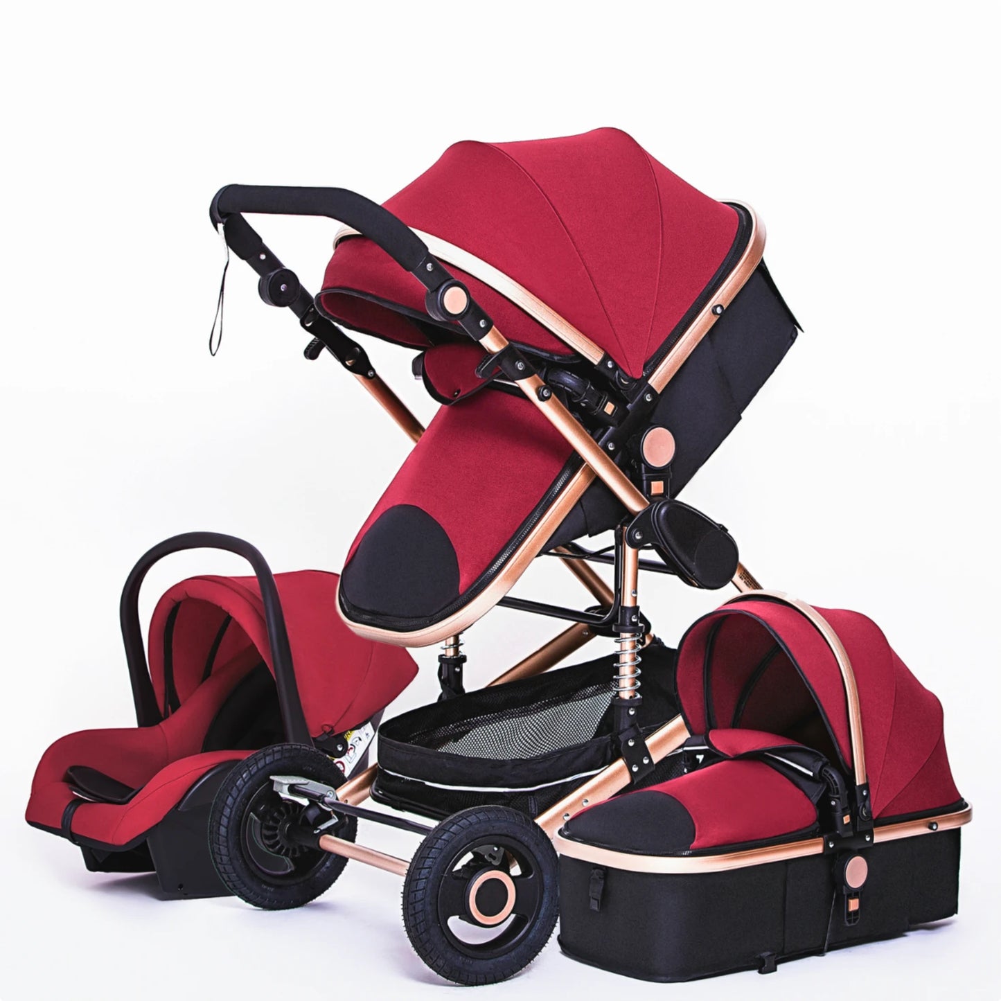 BABY HOUSE - Poussette de bébé paysage élevé 3 en 1 avec siège de voiture poussette rose poussette de voyage de luxe siège de voiture et poussette porte-bébé poussette