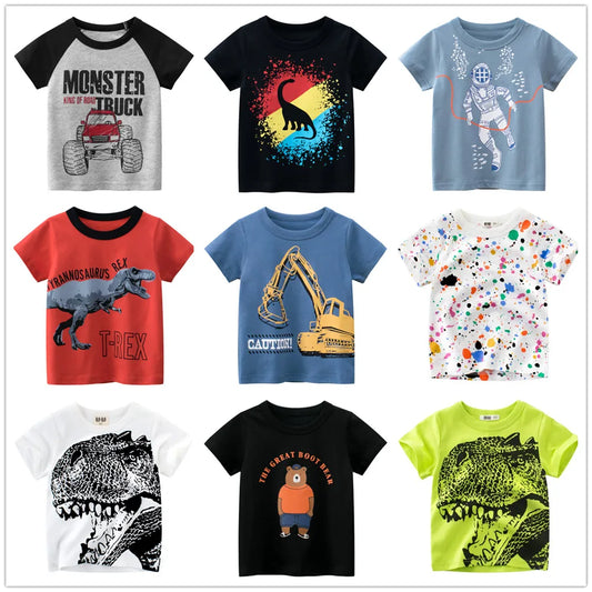 BABY HOUSE - T-Shirts à manches courtes pour bébés garçons de 1 2 3 4 5 6 7 8 9 ans, vêtements 100% coton, sous-chemise de dessin animé de dinosaures et de monstres pour enfants