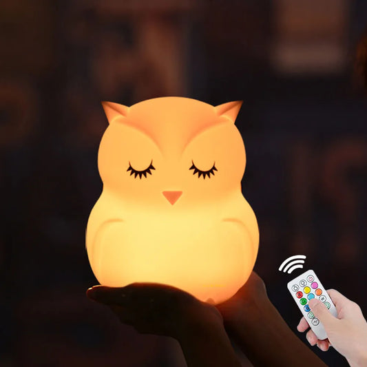 BABY HOUSE - Hibou LED veilleuse capteur tactile télécommande 9 couleurs minuterie réglable Rechargeable Silicone lampe de nuit pour enfants bébé cadeau