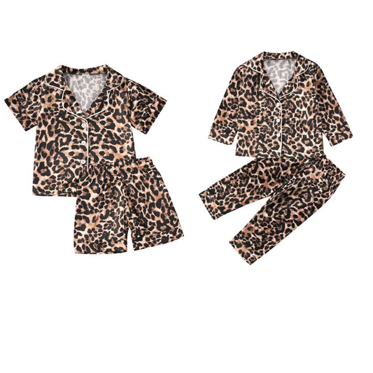 BABY HOUSE - Pyjama léopard pour bébés garçons et filles de 1 à 6 ans, haut à manches longues/courtes, pantalon à boutons, vêtements de nuit.