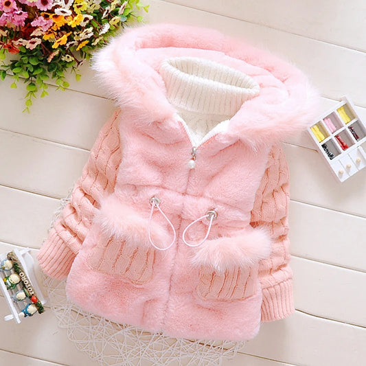 BABY HOUSE - Veste d'hiver épaisse et chaude pour bébé fille, manteau pull, à la mode, vêtements d'extérieur à capuche, vêtements pour petites filles de 1 à 4 ans