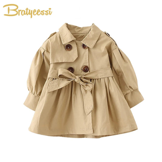 BABY HOUSE - Manteau de bébé de mode avec ceinture de coton automne printemps bébé fille vêtements de couleur unie veste infantile bébé fille manteau 2 couleurs.