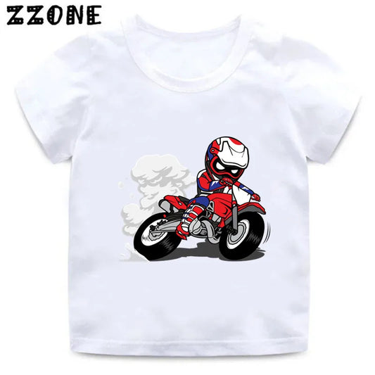BABY HOUSE - Moto Motocross Imprimer Enfants T-Shirt Bébé Garçons Dessin Animé Drôle T-Shirt D'été À Manches Courtes Enfants Haut Filles Tissu
