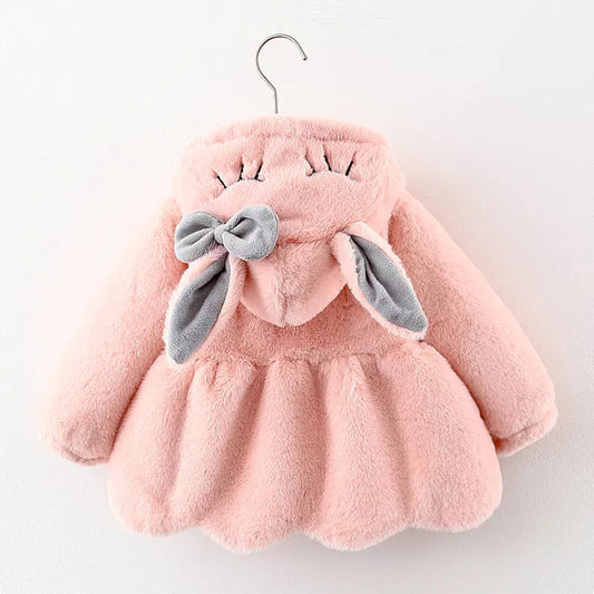 BABY HOUSE - Veste en peluche avec oreilles de lapin pour bébé fille, manteau de princesse doux de noël, automne hiver, vêtements d'extérieur chauds à capuche, vêtements pour tout-petits filles