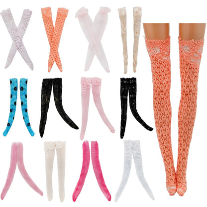 Mode 5 paire/ensemble bas en dentelle faits à la main chaussettes longues Legging tenue décontracté accessoires robe vêtements pour poupée Barbie bébé bricolage jouet