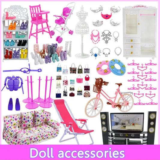 BABY HOUSE - Mélanger des meubles de poupée mignons, cintres de jouets, canapé TV, support de chaussures pour poupée Barbie, accessoires de maison de poupée Kelly, jouets pour bébé