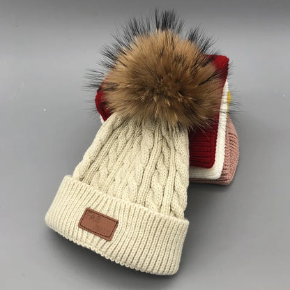 BABY HOUSE - Baby Winter Hat Fur Pompom Caps bonnet enfant Toddler Boys Girls Knitted Cap Brand Cotton Hats Warm Kids Beanie
