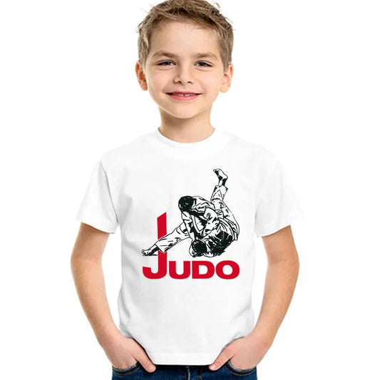 BABY HOUSE - T-shirt à manches courtes pour garçons, imprimé évolution du Judo, nouvelle mode d'été, T-shirt décontracté pour enfants, vêtements pour bébés filles, hauts pour enfants.