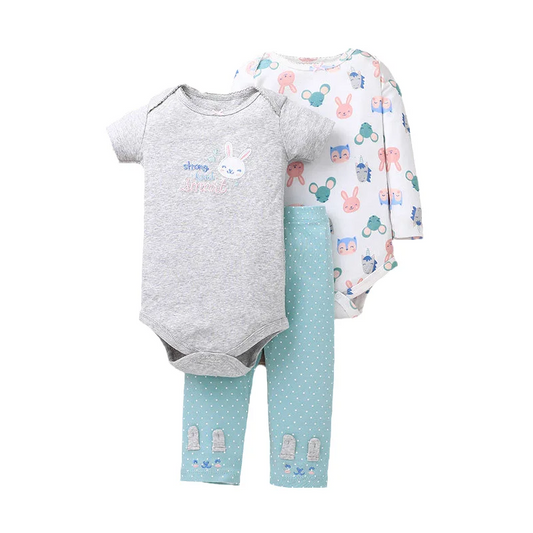 BABY HOUSE - Ensemble de vêtements pour bébé garçon et fille, haut à manches courtes + barboteuse à manches longues + pantalon, 3 pièces, tenues d'automne pour nouveau-né.
