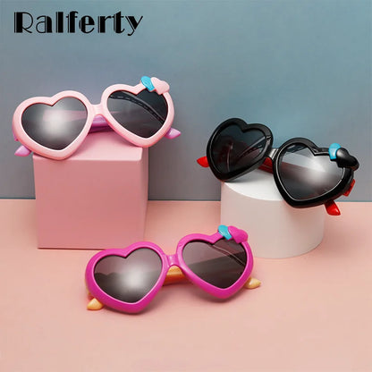 BABY HOUSE - Ralferty lunettes de soleil flexibles pour enfants lunettes pour filles lunettes polarisées anti-uv pour bébé lunettes de soleil en forme de coeur Oculos infantil