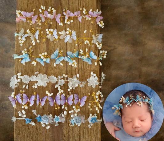 BABY HOUSE - Bandeau papillon pour nouveau-né, accessoires de photographie, fait à la main, pour bébé fille, avec perles, accessoires pour cheveux, Studio Photo