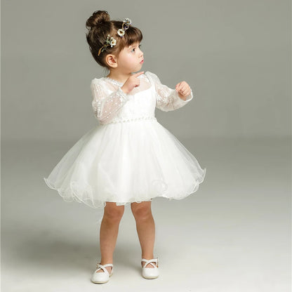 BABY HOUSE - Nouvelle petite fille robe baptême robe en dentelle blanche