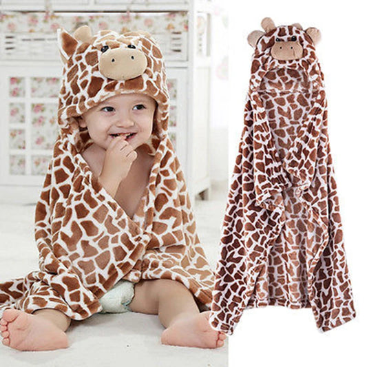 100cm Cute Bear Shaped Baby Hooded Bathrobe Soft Infant Newborn Baby Bath Towel Giraffe Blanket Cartoon Patter Towels