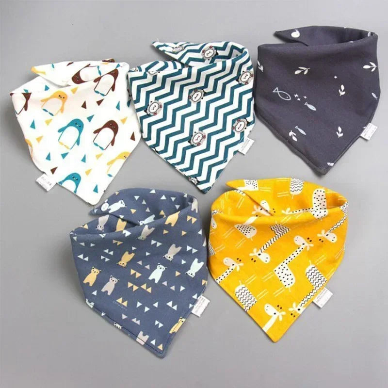 BABY HOUSE - Bavoirs Bandana pour bébé, 5 pièces/lot, tissu imprimé Animal Triangle, écharpe en coton, collier de repas, accessoires pour bébé, serviette de salive