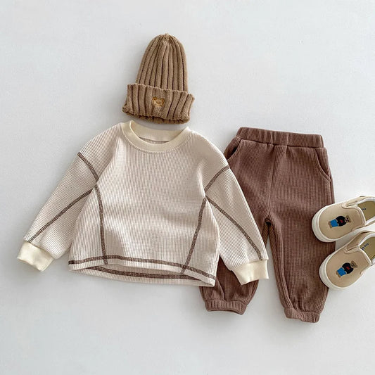 BABY HOUSE -  Milancel Printemps Designer Enfants Vêtements Bébé Bébé Garçons Garçons Costume Cool Infant Blouse et Pant2 PCS Waffle Vêtements Fixt Tenues
