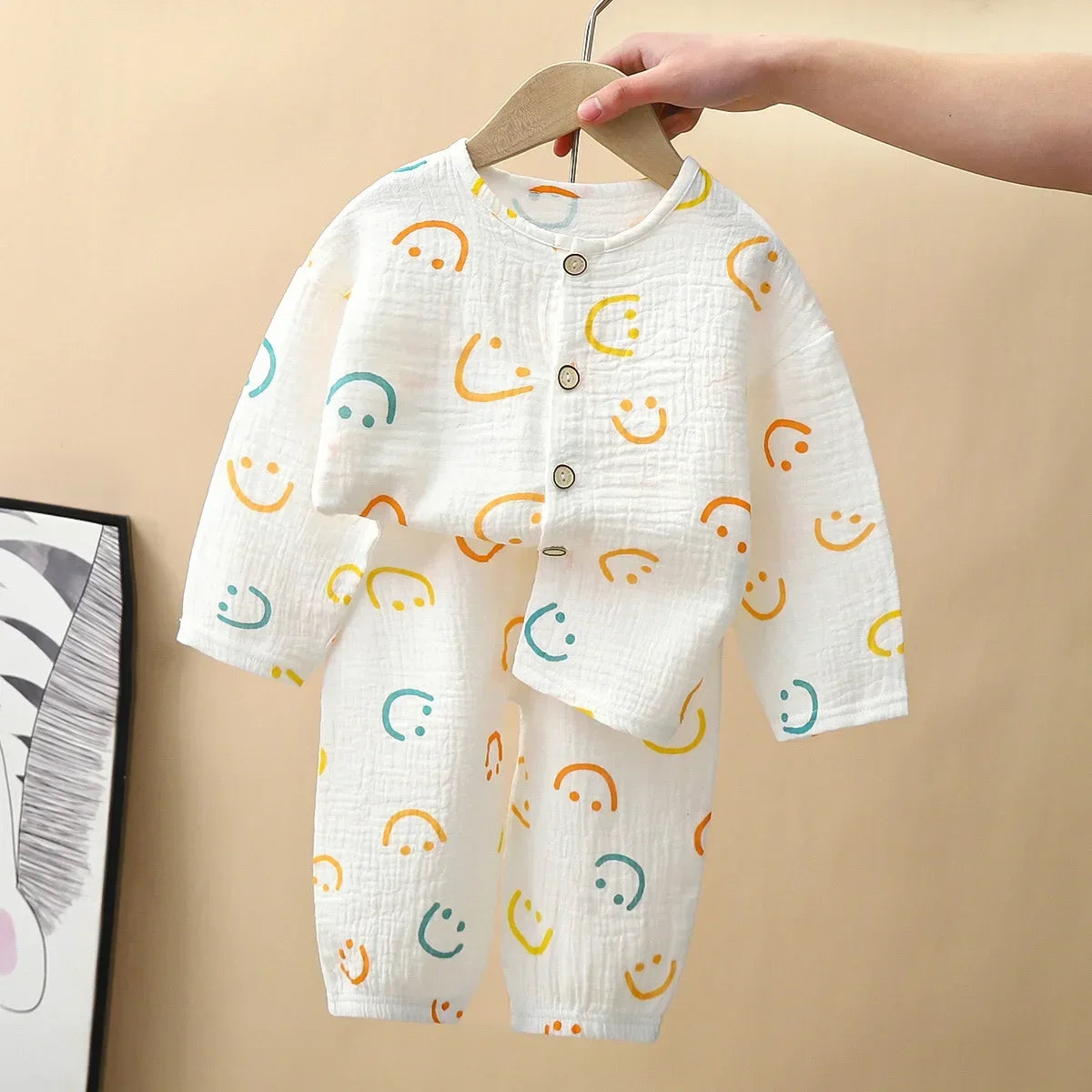BABY HOUSE -  Ensembles de pyjamas minces d’été pour enfants Nouveaux 2023 Garçons Filles Bande dessinée Chemises en fil de coton à manches trois-quarts avec pantalon Vêtements de détente pour bébés