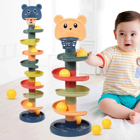 BABY HOUSE - Tour à boules roulantes Montessori pour bébé, jouet éducatif pour enfants de 2 à 4 ans, piste rotative empilable, boule coulissante