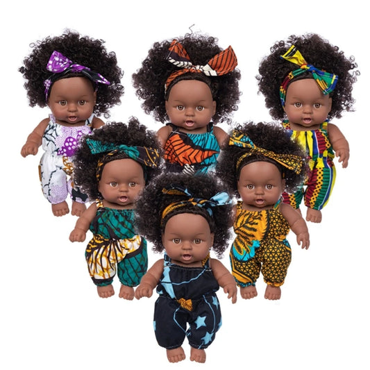 BABY HOUSE - Jouet de bébé noir africain avec cheveux bouclés, dessin animé de simulation de noël pour poupée