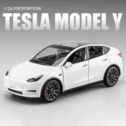 BABY HOUSE -  1 :24 Tesla Model Y Modèle 3 Tesla Model S Alliage Die Cast Toy Car Model Son et Lumière Jouets Pour Enfants Objets De Collection Cadeau D’anniversaire