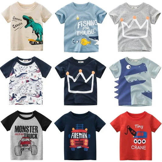 BABY HOUSE - T-shirt en coton, manches courtes, dessin animé, animaux, pour garçons, 2 à 9 ans