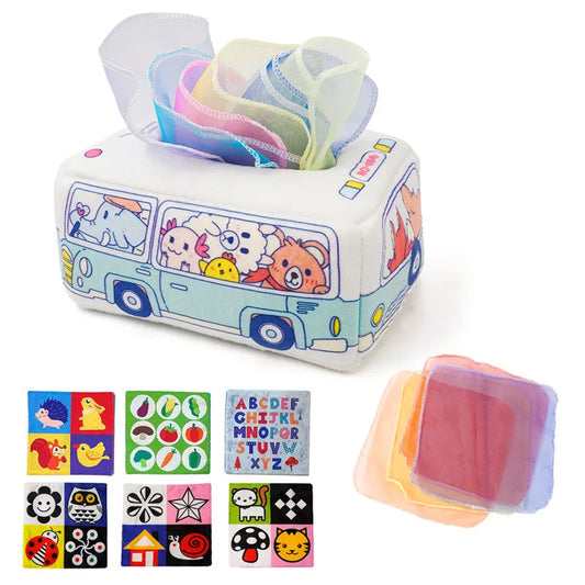 BABY HOUSE - Boîte à mouchoirs pour bébé, jouet Montessori carré, jouets sensoriels, jonglage arc-en-ciel, apprentissage éducatif pour tout-petits, nouveau-nés et enfants