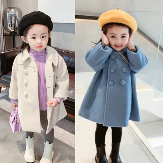 BABY HOUSE - Veste d'hiver pour bébé fille, Cardigan d'extérieur, longueur moyenne, manteau polyvalent en laine et coton, veste épaisse à Double boutonnage