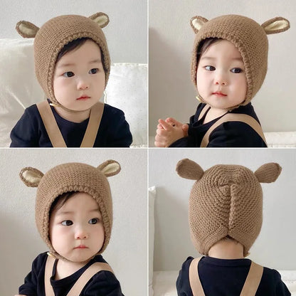 BABY HOUSE - Chapeau tricoté pour bébé de 0 à 2 ans, automne et hiver, oreilles de lapin, chapeau pour enfants, filles, garçons, mignon, chapeau en laine, accessoires pour nouveau-né
