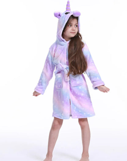 BABY HOUSE - 3-12 ANS  Hiver Automne Vêtements De Nuit Pour Enfants Licorne Dessin Animé Peignoir De Bain Pour Adultes Garçons Filles Pijamas À Capuche Enfants Peignoirs