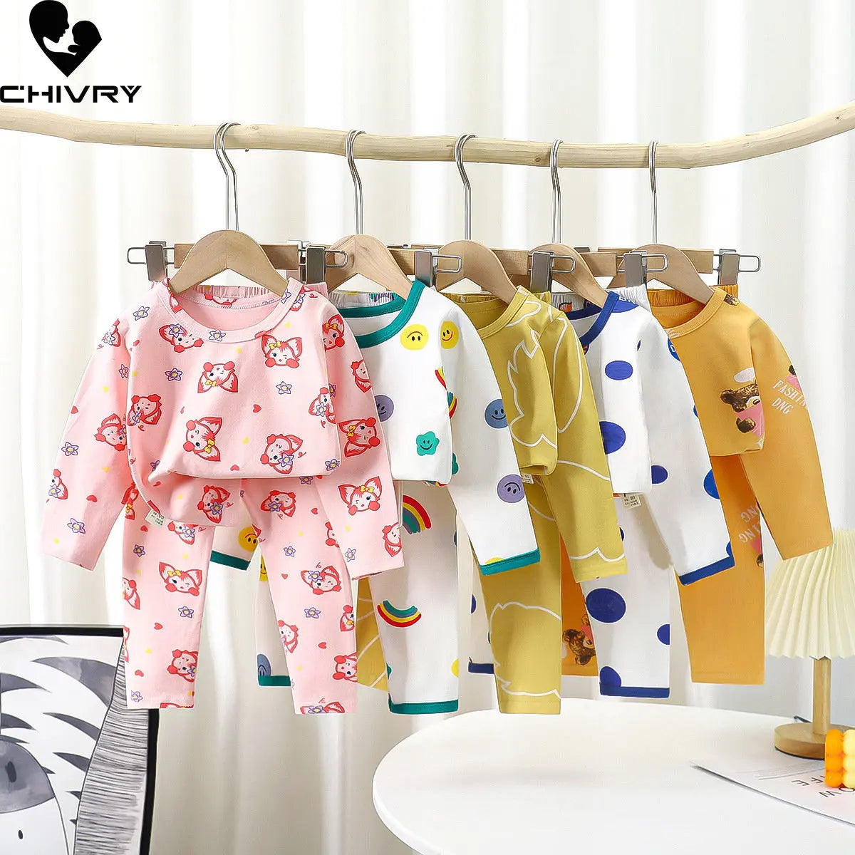 BABY HOUSE - Pyjama en coton pour enfants garçons et filles, t-shirt à manches longues et col rond avec pantalon, ensemble de vêtements de couchage pour bébé, nouvelle collection d'automne