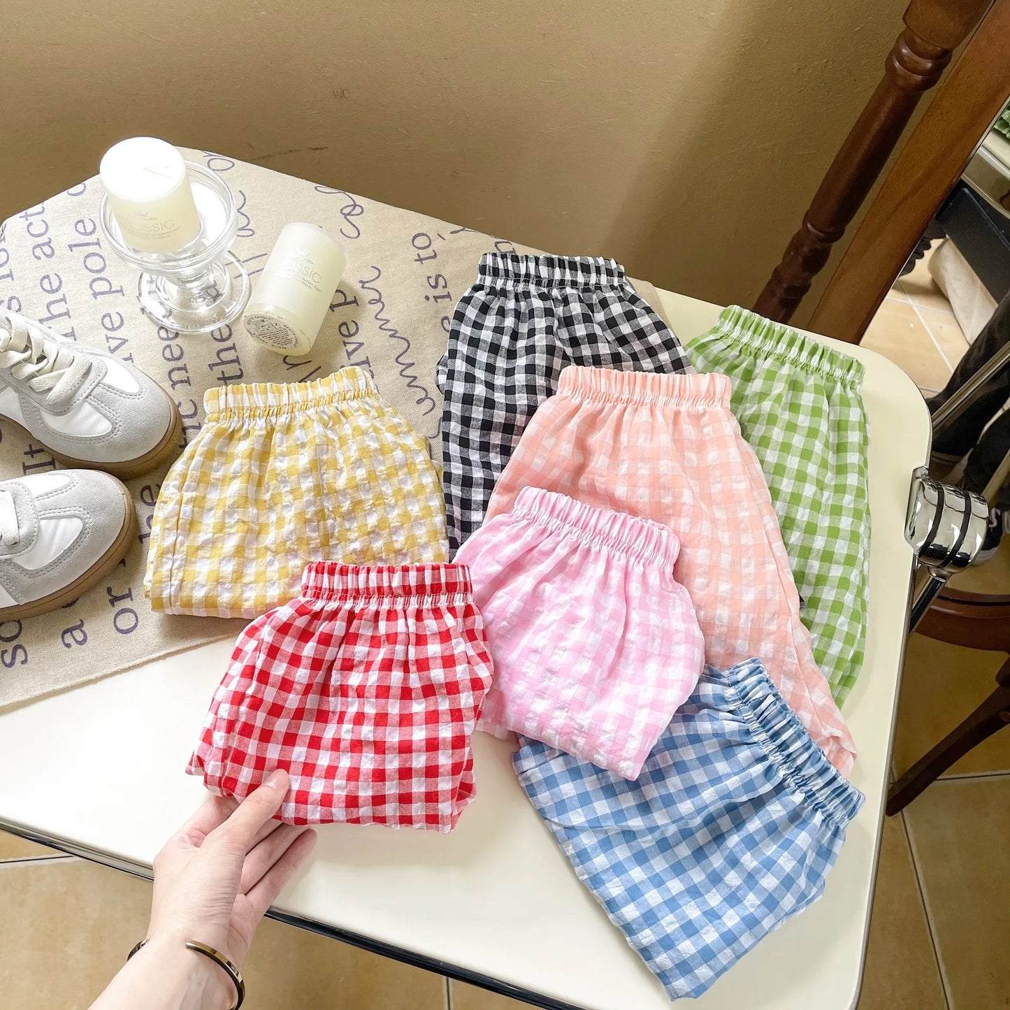 BABY HOUSE - Short ample en coton pour enfants, garçon et fille, pantalon imprimé à carreaux, mignon, 24m-6T, nouvelle collection été .