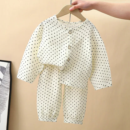 BABY HOUSE -  Ensembles de pyjamas minces d’été pour enfants Nouveaux 2023 Garçons Filles Bande dessinée Chemises en fil de coton à manches trois-quarts avec pantalon Vêtements de détente pour bébés