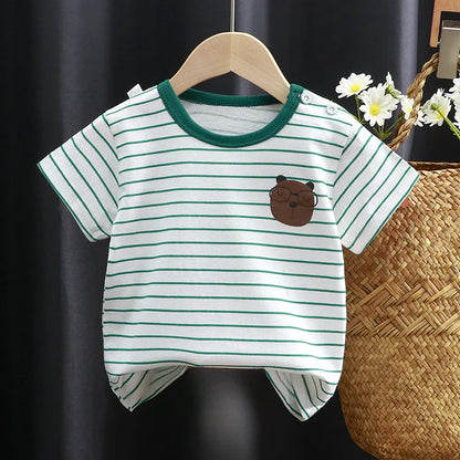 BABY HOUSE - T-shirt d'été à manches courtes pour bébé fille et garçon, haut coréen décontracté en coton, vêtements pour enfants de 0 à 7 ans, bon marché