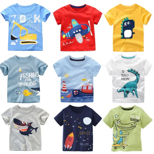 BABY HOUSE - T-shirt d'été à manches courtes pour bébés garçons de 2, 3, 4, 5, 7, 9 ans, en coton, avec dessin animé, hauts pour petits garçons, KF1022