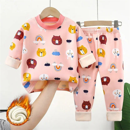 BABY HOUSE - Hiver Enfants Vêtements Ensembles Pyjama Polaire Chaud Pour Garçons Et Filles Épaissir Enfants Vêtements De Nuit Velours Bébé Sous-Vêtements Thermiques