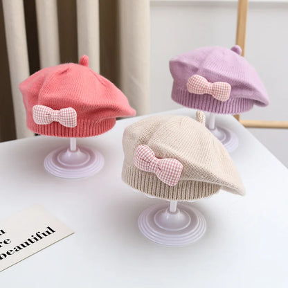 BABY HOUSE - Chapeau de princesse à nœud mignon pour bébé fille, béret tricoté, mode printemps-hiver, accessoires pour bébé de 1 à 4 ans