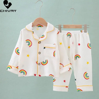 BABY HOUSE - Produits Ensemble pyjama d'été fin pour enfants, en coton et lin, avec chemise à revers et pantalon, à manches longues, pour garçons et filles, vêtements de maison pour bébés