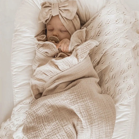 BABY HOUSE - INS couvertures d'emmaillotage en mousseline à volants pour bébé, literie pour nouveau-né, accessoires biologiques pour bébé, couverture de réception en coton pour nouveau-né