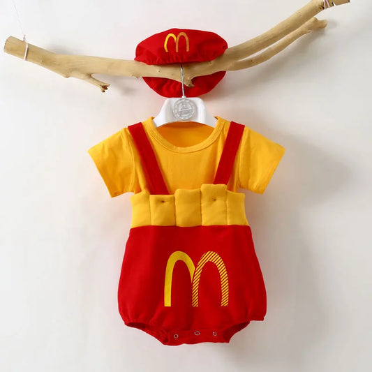 BABY HOUSE 4 pièces/ensemble body pour bébé pantalon à bretelles en coton hommes et femmes T-shirt pour bébé Style frites vêtements de photographie envoyer un chapeau
