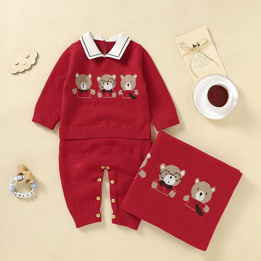 BABY HOUSE - Vêtements pour bébé nouveau-né Ensemble 100% coton Treater Infant Girl Boy Boy Rober + Couverture Bounge mignon ours en bas âge