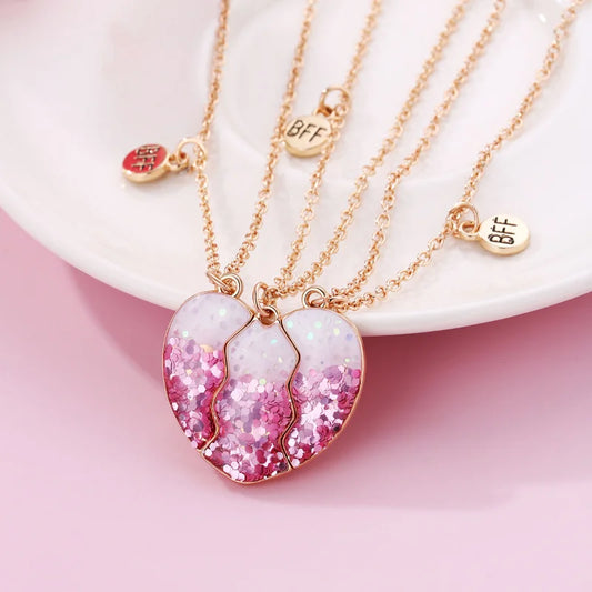 BABY HOUSE -  Luoluo&baby 3Pcs/set Cute Sequin Heart Broken Pendant Necklace for Girls Friendship BFF Necklaces Best Friend Jewelry Gifts