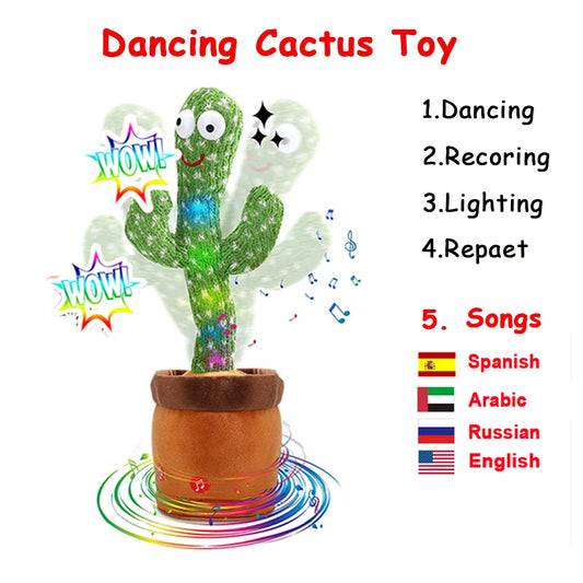 BABY HOUSE - Cactus danseur Rechargeable, Captus scintillant, USB/batterie, balançoire poisson, répétition parlant, danse, jouet pour bébé, Parlanchin espagnol