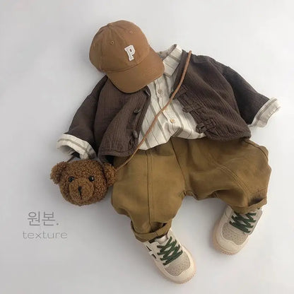 BABY HOUSE - Rétro Enfants Coréen Printemps et Automne Coton et Chanvre Veste Cardigan Art Vêtements De Bébé