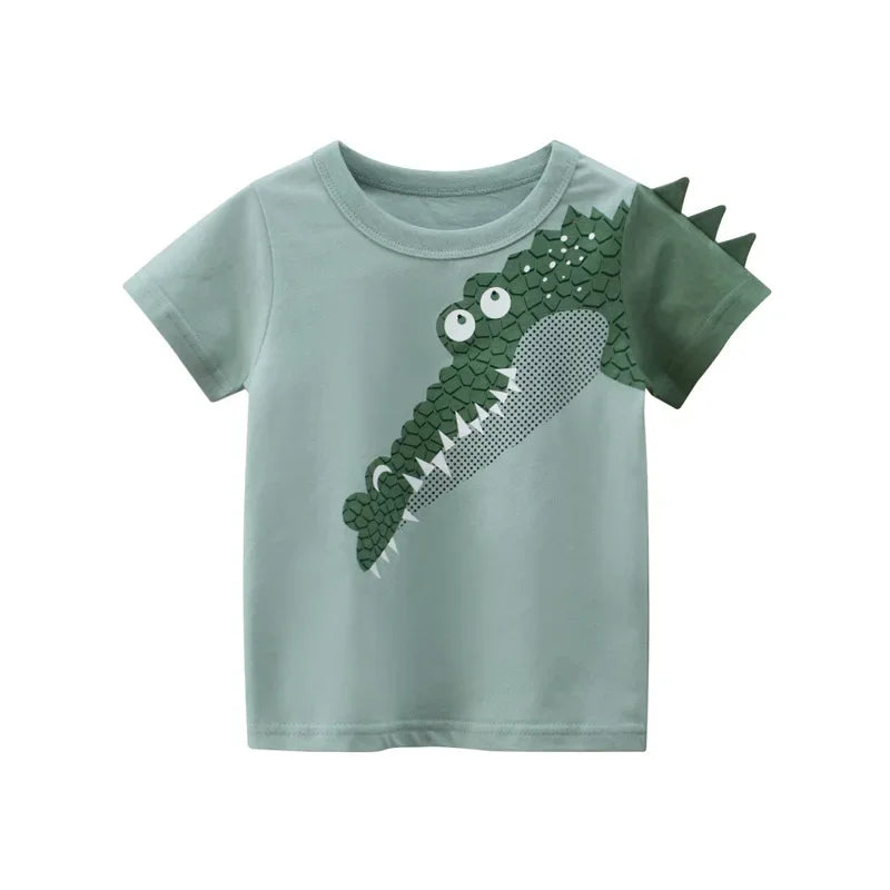 BABY HOUSE - T-shirt d'été à manches courtes pour bébés garçons de 2, 3, 4, 5, 7, 9 ans, en coton, avec dessin animé, hauts pour petits garçons, KF1022