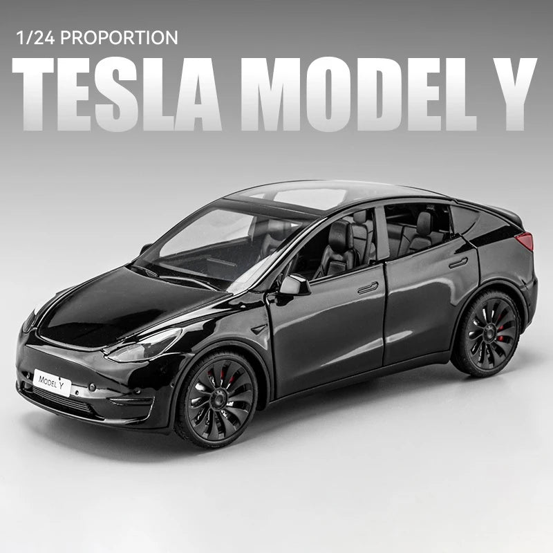 BABY HOUSE -  1 :24 Tesla Model Y Modèle 3 Tesla Model S Alliage Die Cast Toy Car Model Son et Lumière Jouets Pour Enfants Objets De Collection Cadeau D’anniversaire