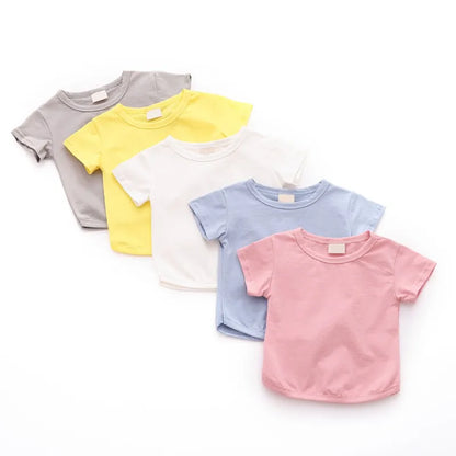 BABY HOUSE - T-shirt d'été à manches courtes pour enfants de 0 à 2 ans, en coton, à la mode, couleur unie, pour garçons et filles, hauts coréens décontractés, vêtements pour enfants en bas âge