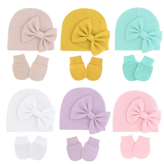 BABY HOUSE - Ensemble de chapeaux et gants pour bébé fille, Bonnet en coton pour nouveau-né, accessoires pour filles, Bonnet pour bébé en bas âge, cadeau pour nouveau-né