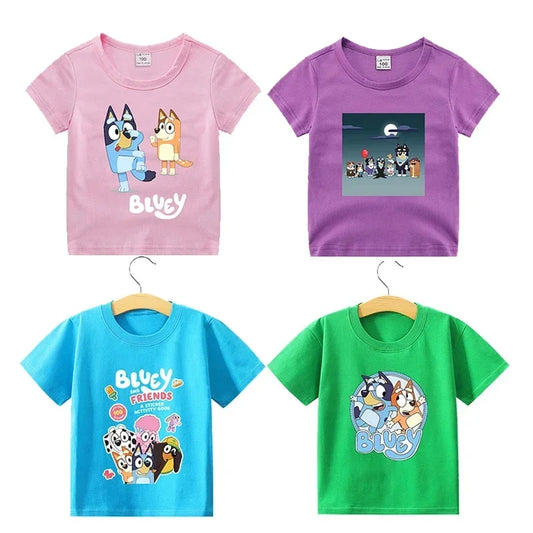 BABY HOUSE  Nouveau Coton Blueys Chemise Enfant Anniversaire Chemise Bébé T Shirt Enfant En Bas Âge Vêtements D’été Anime Jeu Dessin Animé Lettre Tops Cadeau